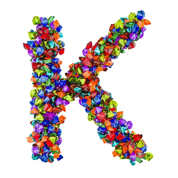 Litera K z kolorowych kamieni szlachetnych. Renderowanie 3D — Zdjęcie stockowe