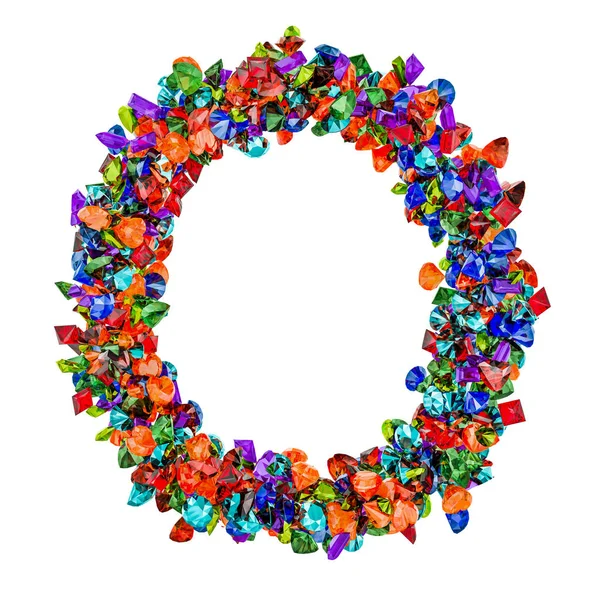 Letra O de piedras preciosas de colores. Renderizado 3D — Foto de Stock