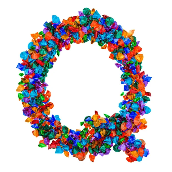 Letra Q de piedras preciosas de colores. Renderizado 3D — Foto de Stock