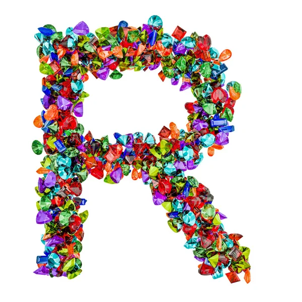 Letter R from colored gemstones. 3D rendering — Stock Photo, Image