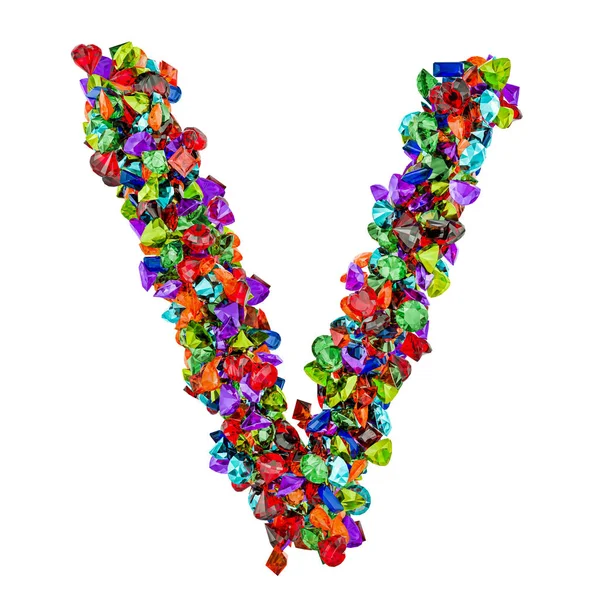 Letter V from colored gemstones. 3D rendering — Stock Photo, Image