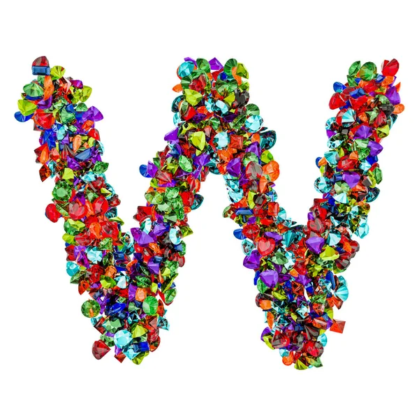 Letter W from colored gemstones. 3D rendering — Stock Photo, Image