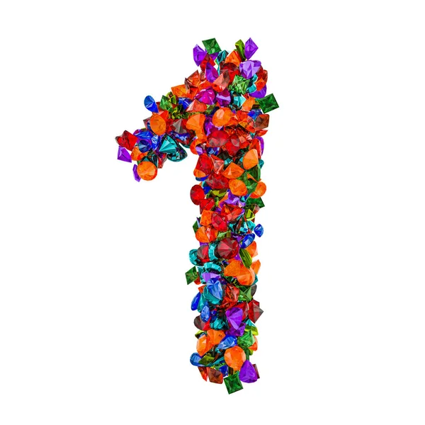 Nummer 1 van gekleurde edelstenen. 3D-rendering — Stockfoto