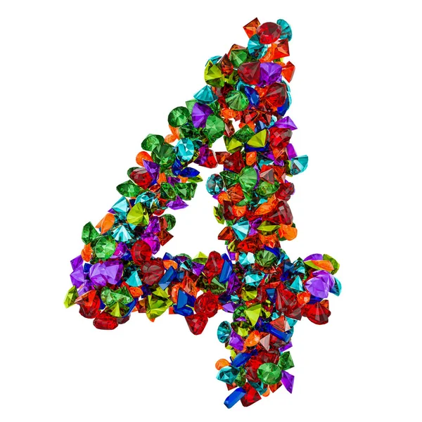 Numéro 4 de pierres précieuses colorées. rendu 3D — Photo