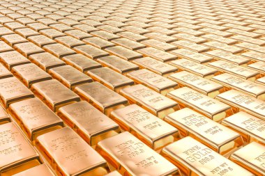 Golden ingots background. 3D rendering