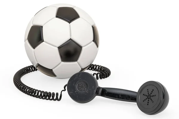 Telephone receiver with soccer ball, 3D rendering — Stock Photo, Image