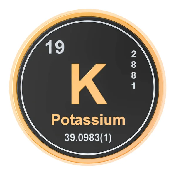 Potássio, K elemento químico. Renderização 3D — Fotografia de Stock