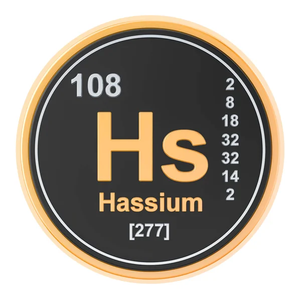 Hs: Hassium pierwiastek chemiczny. renderowania 3D — Zdjęcie stockowe