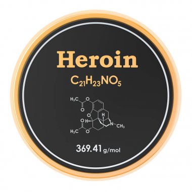 Eroin, diamamorsin daire simgesi, beyaz üzerinde izole 3D render 