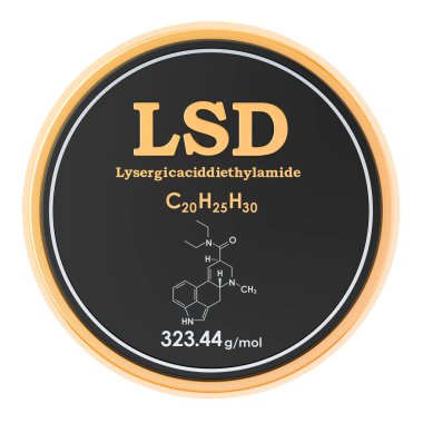 Lysergic acid diethylamide (LSD) circle icon, 3D rendering isola clipart