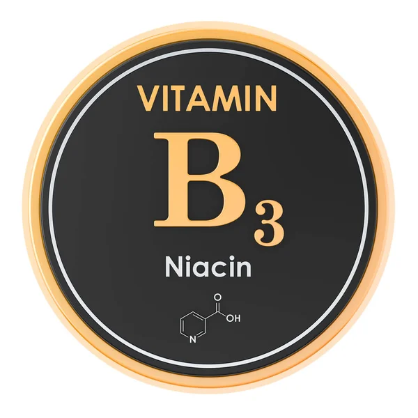 Vitamina B3, niacina. Ícone do círculo, fórmula química, str molecular — Fotografia de Stock