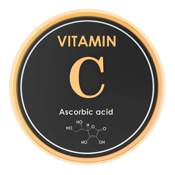 Vitamina C, ácido ascórbico. Ícone de círculo, fórmula química, molécula — Fotografia de Stock