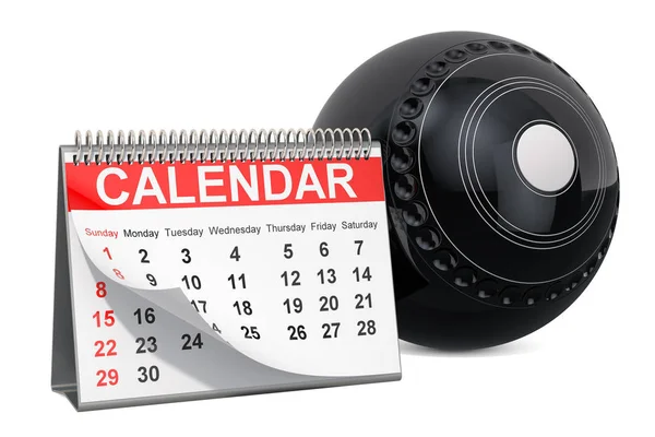 Pelouse bol balle avec calendrier, pelouse bol calendrier des événements concept . — Photo