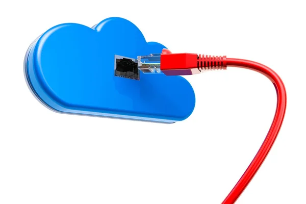 Computer-Cloud mit LAN-Kabel, 3D-Rendering — Stockfoto