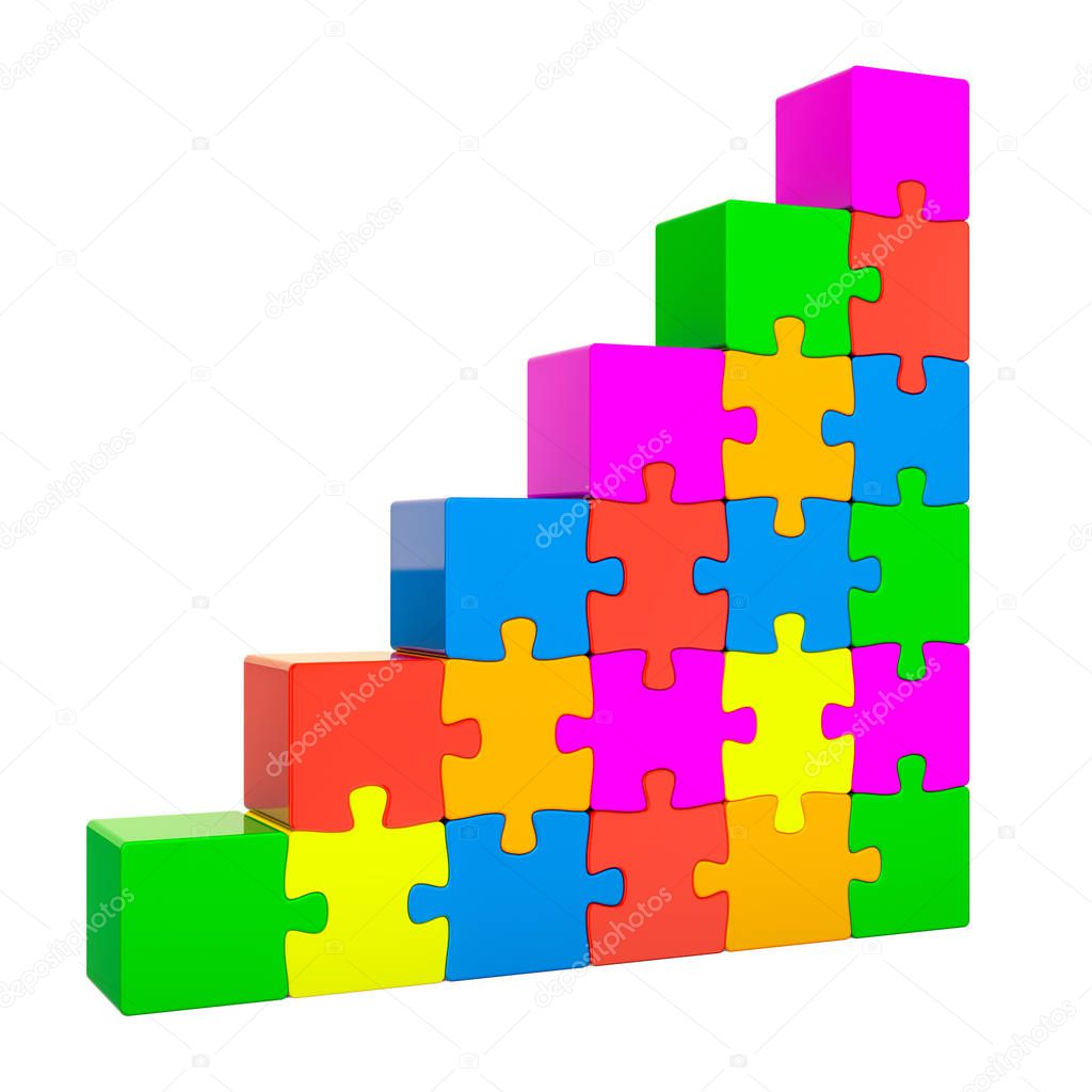 Stairs from colored puzzle. Business success concept, 3D renderi