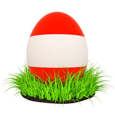 Yeşil çim, 3d render Avusturya bayrağı ile Paskalya yumurtası