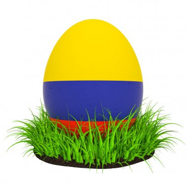 Yeşil çim Kolombiya bayrağı ile Paskalya yumurtası, 3d renderin