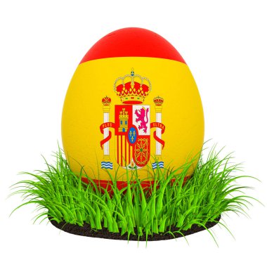 Yeşil çim, 3d render İspanya bayrağı ile Paskalya yumurtası