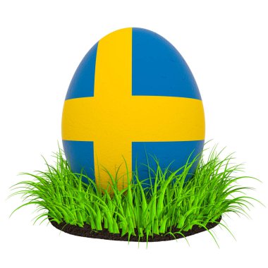 Yeşil çim İsveç bayrağı ile Paskalya yumurtası, 3d render