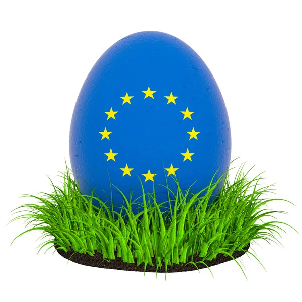 stock image Easter egg with flag of the European Union in the green grass, 3