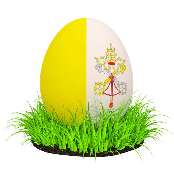 Œuf de Pâques avec drapeau du Vatican dans l'herbe verte, rendu 3D — Photo