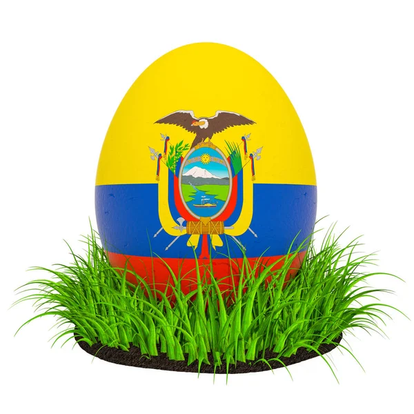 Påsk ägg med flagga av Ecuador i det gröna gräset, 3D-rendering — Stockfoto