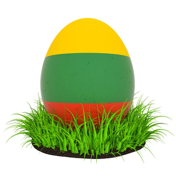 Húsvéti tojás, Litvánia zászlója zöld fűben, 3D renderi — Stock Fotó
