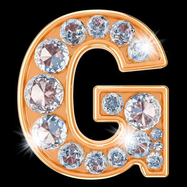 Gouden letter G met diamanten. 3D-rendering — Stockfoto