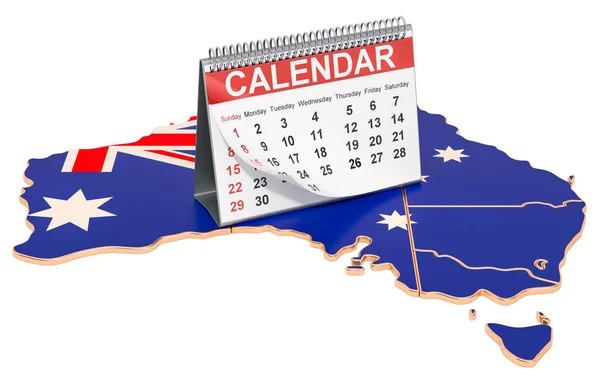 Настільний календар на мапі Австралії. 3D-рендерінг — стокове фото