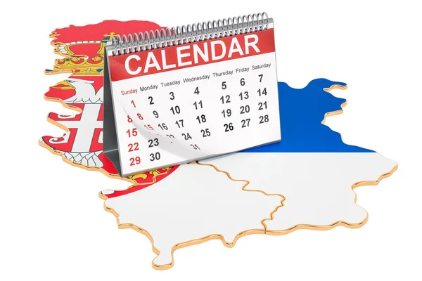 Schreibtischkalender auf der Landkarte von Serbien. 3D-Darstellung — Stockfoto