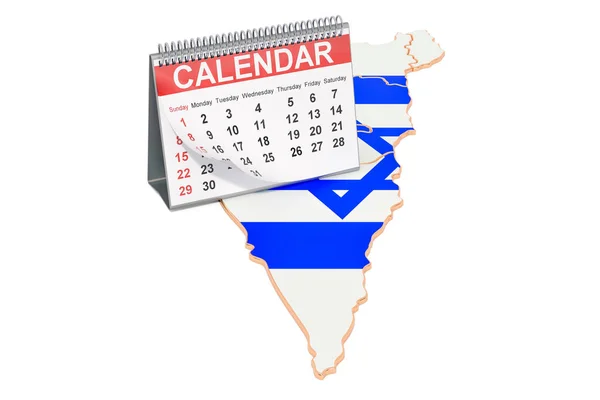 Ημερολόγιο γραφείου στο χάρτη του Ισραήλ. απόδοση 3D — Φωτογραφία Αρχείου