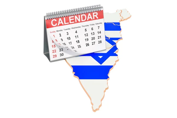 Skrivbordskalender på Israels karta. 3D-rendering — Stockfoto