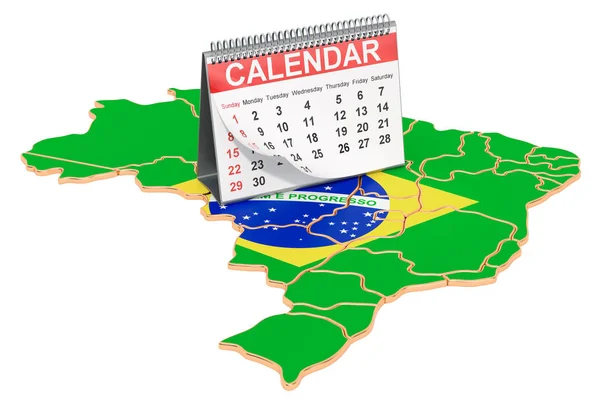 Skrivbordskalender på kartan över Brasilien. 3D-rendering — Stockfoto