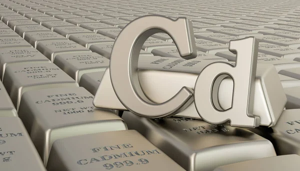 Cadmium ingots background with Cd symbol. 3D rendering