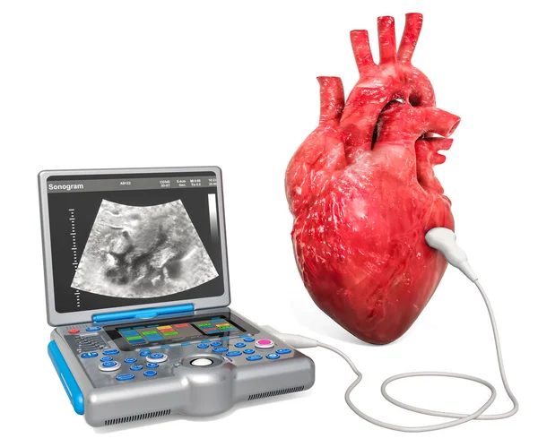 Concepto de ultrasonido cardíaco. Corazón humano con ultrasonido médico —  Fotos de Stock