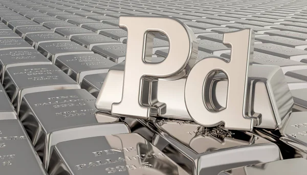 Palladium ingots background with Pd symbol. 3D rendering — Stock Photo, Image