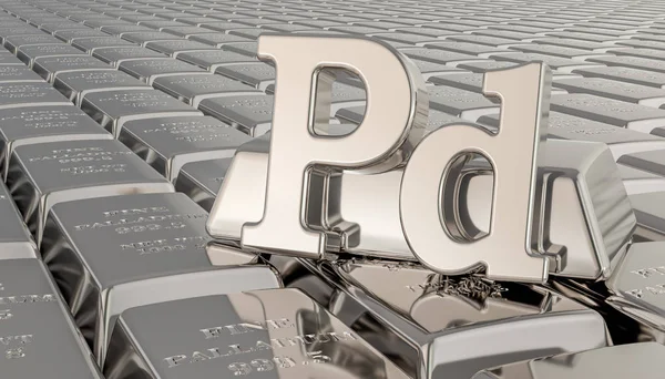 Pd sembolü ile Palladium ingots arka plan. 3d render — Stok fotoğraf