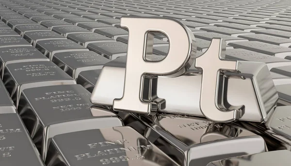 Platinum ingots background with Pt symbol. 3D rendering — Stock Photo, Image