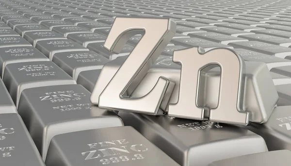 Pozadí zinkových ingotů se symbolem Zn. 3D vykreslování — Stock fotografie