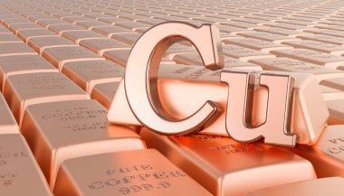 Cu sembolü ile bakır külünarka. 3d render