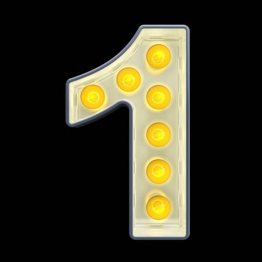 Ampul sayısı 1, retro parlayan yazı tipi. 3d render