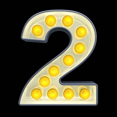 Ampul sayısı 2, retro parlayan yazı tipi. 3d render