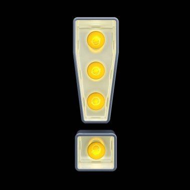 Ampul ünlem işareti, retro parlayan yazı tipi. 3d render