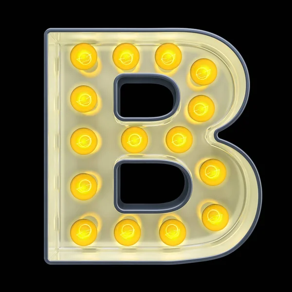 Gloeilamp letter B, retro gloeiende lettertype. 3D-rendering — Stockfoto