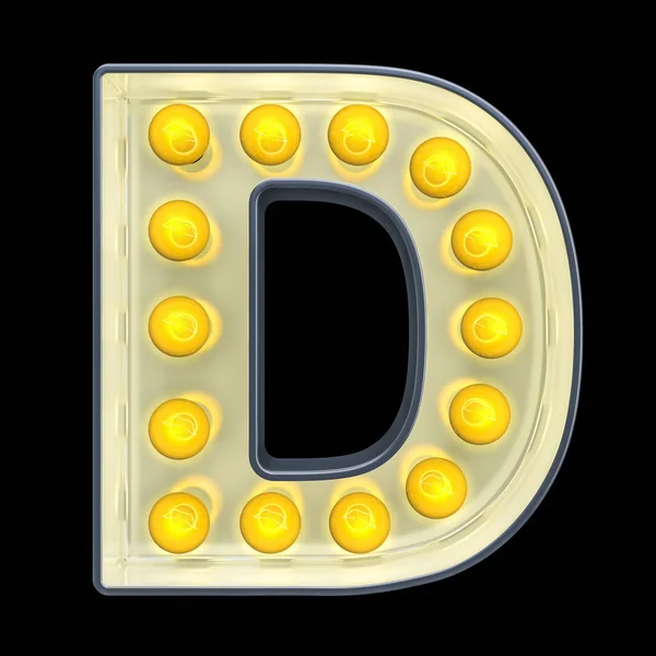 Gloeilamp letter D, retro gloeiende lettertype. 3D-rendering — Stockfoto