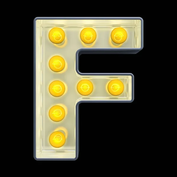 Gloeilamp letter F, retro gloeiende lettertype. 3D-rendering — Stockfoto