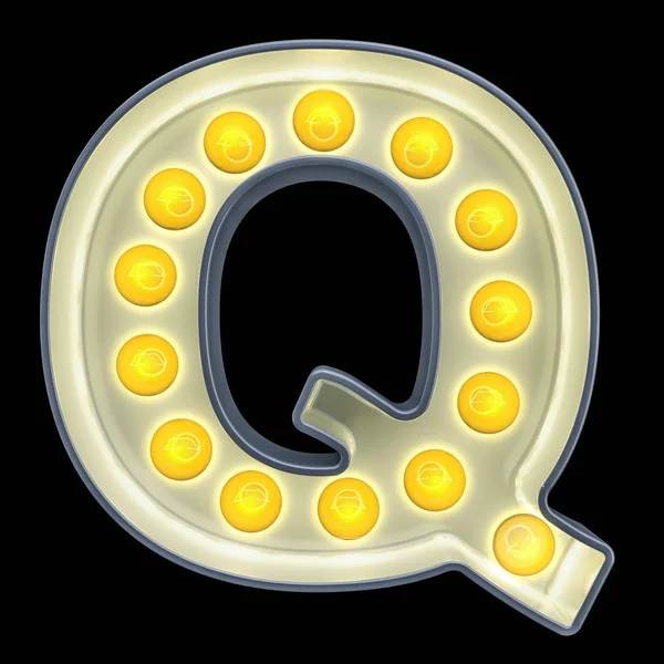 Gloeilamp letter Q, retro gloeiende lettertype. 3D-rendering — Stockfoto