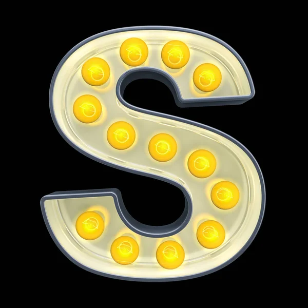 Glödlampa Letter S, retro glödande Font. 3D-rendering — Stockfoto