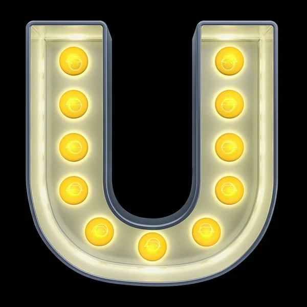 Gloeilamp letter U, retro gloeiende lettertype. 3D-rendering — Stockfoto