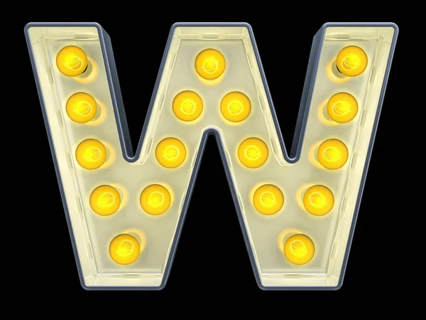 Gloeilamp letter W, retro gloeiende lettertype. 3D-rendering — Stockfoto